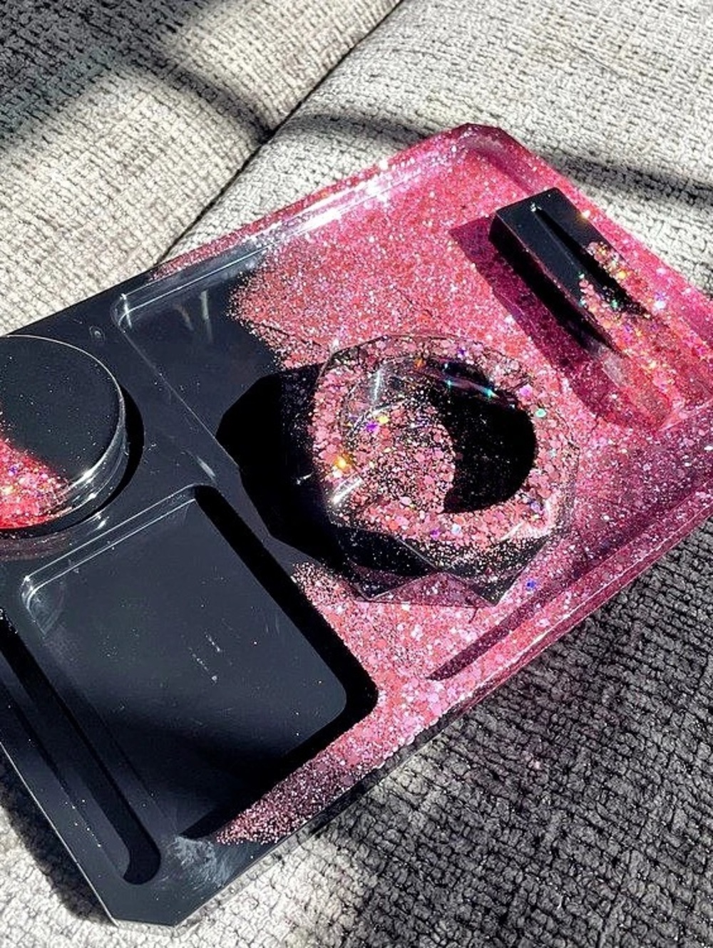 Pink & Black Glitter Tray Set
